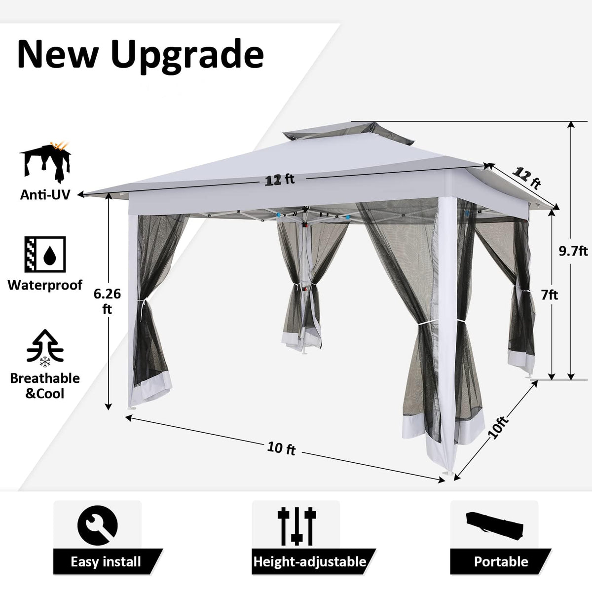 12x12 Pop Up Waterproof Outdoor Canopy with Mosquito Nettings and Carry Bag G162071