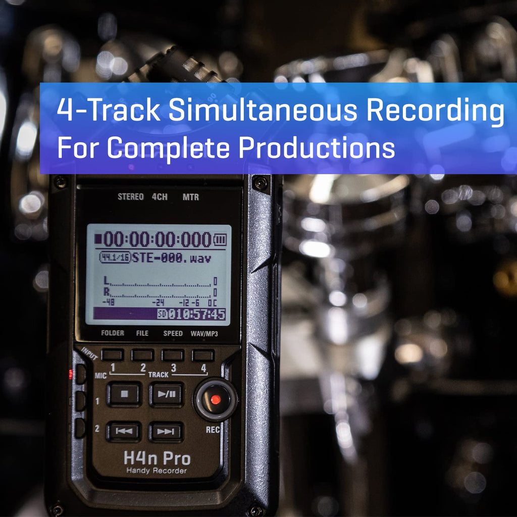 4-Track Portable Recorder, All Black, Stereo Microphones, 2 XLR/ ¼“ Combo Inputs, Battery Powered S835