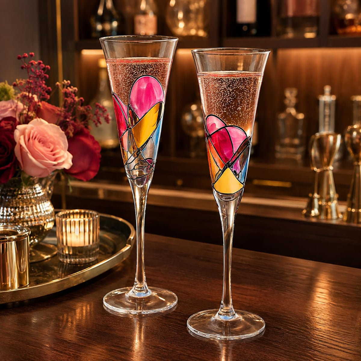 Hand Painted Martini Champagne Cocktail Glasses 2 Set G93287