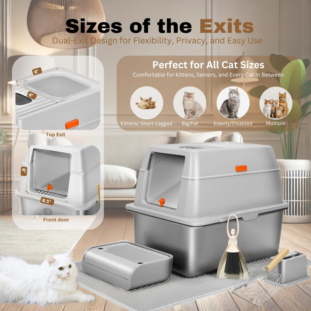 XXL Stainless Steel Sifting Litter Box with Lid U7177