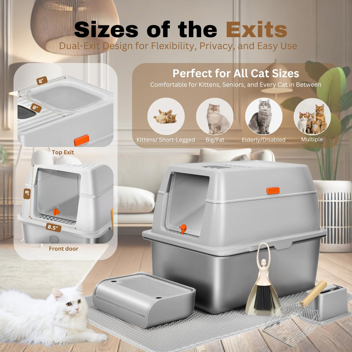 XXL Stainless Steel Sifting Litter Box with Lid U7177