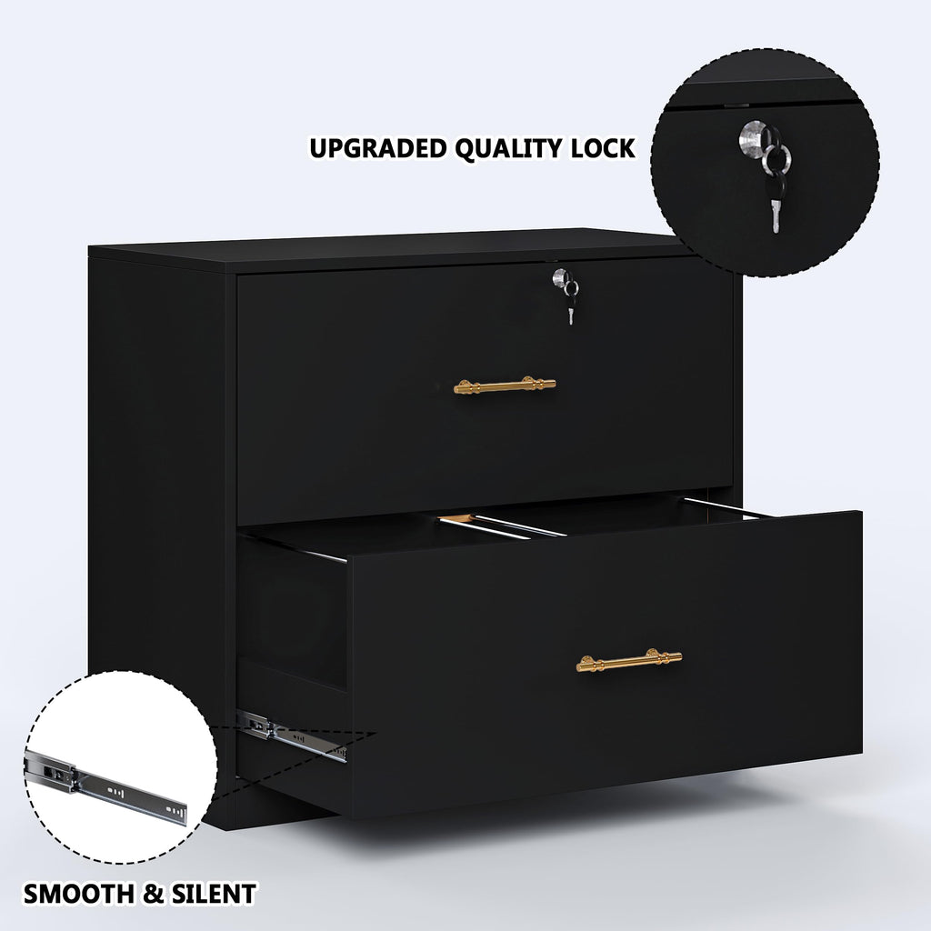 Black 2 Drawer Lateral File Cabinet with Lock G306