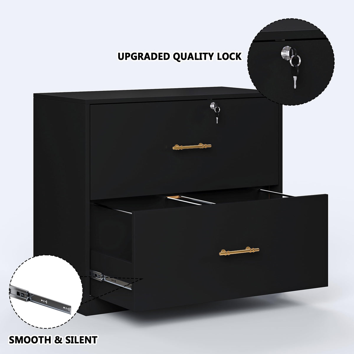 Black 2 Drawer Lateral File Cabinet with Lock G306