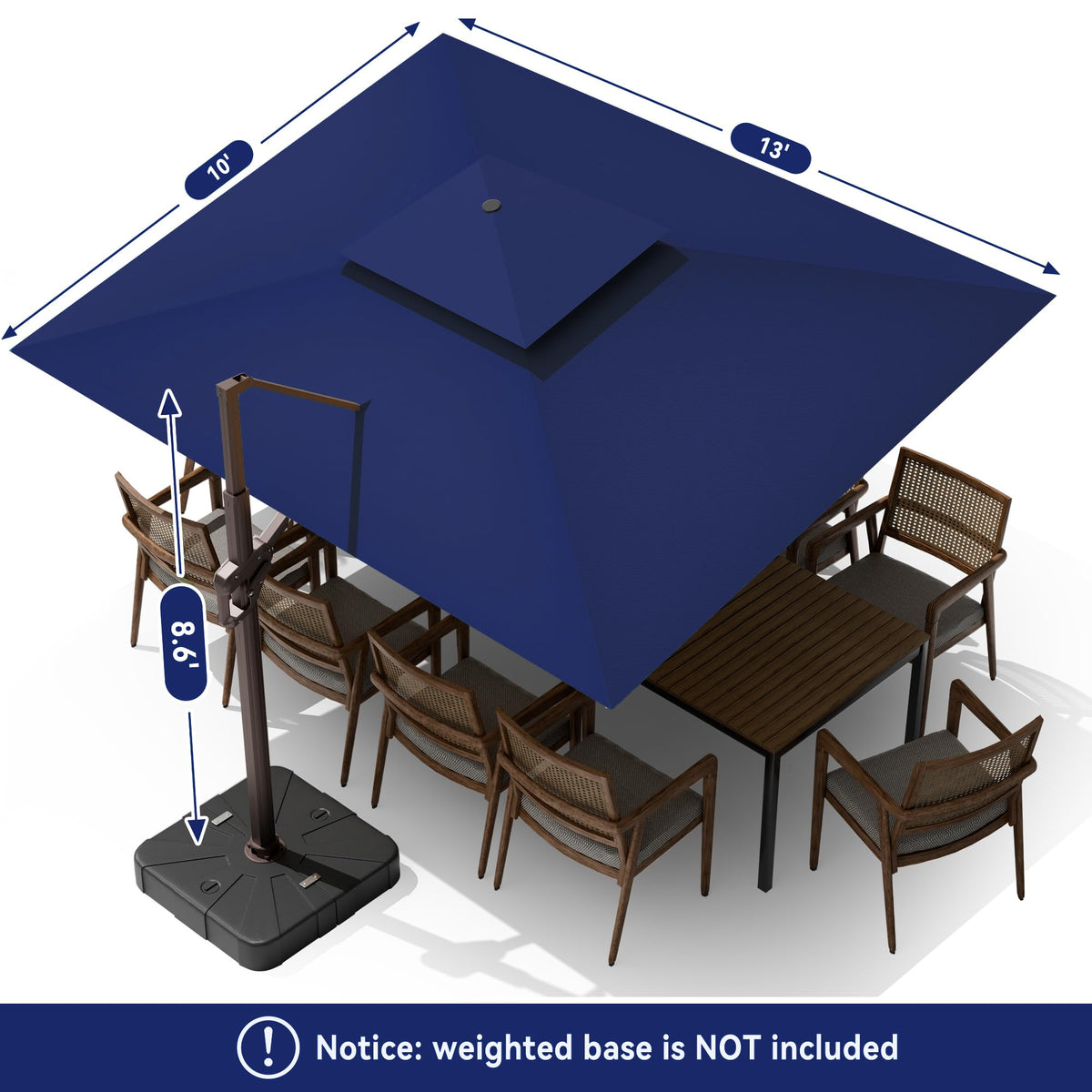 10x13FT Cantilever Patio Umbrella with LED Lights and Base O4458