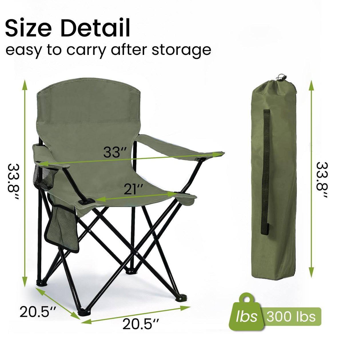 2 Pack Olive Green Portable Folding Camping Chair H5429