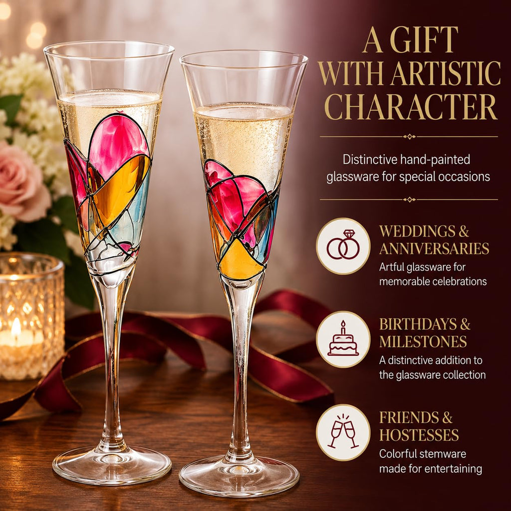 Hand Painted Martini Champagne Cocktail Glasses 2 Set G93287