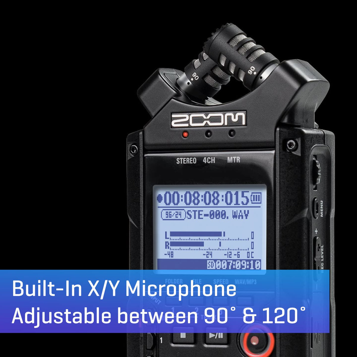 4-Track Portable Recorder, All Black, Stereo Microphones, 2 XLR/ ¼“ Combo Inputs, Battery Powered S835