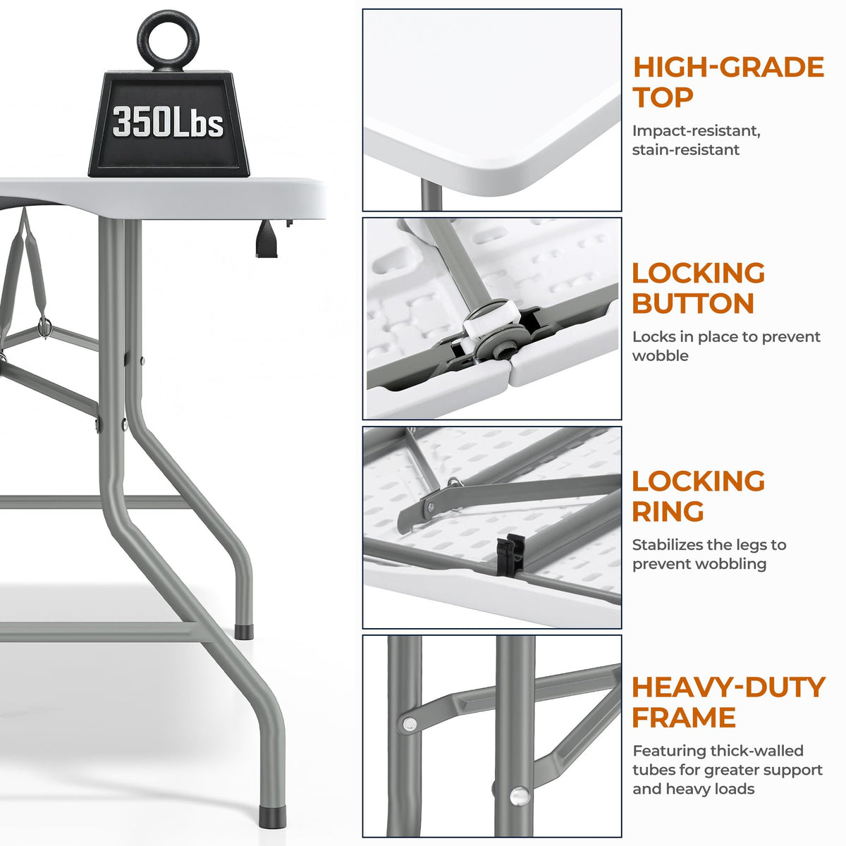 6ft Heavy Duty Folding Table White P307864