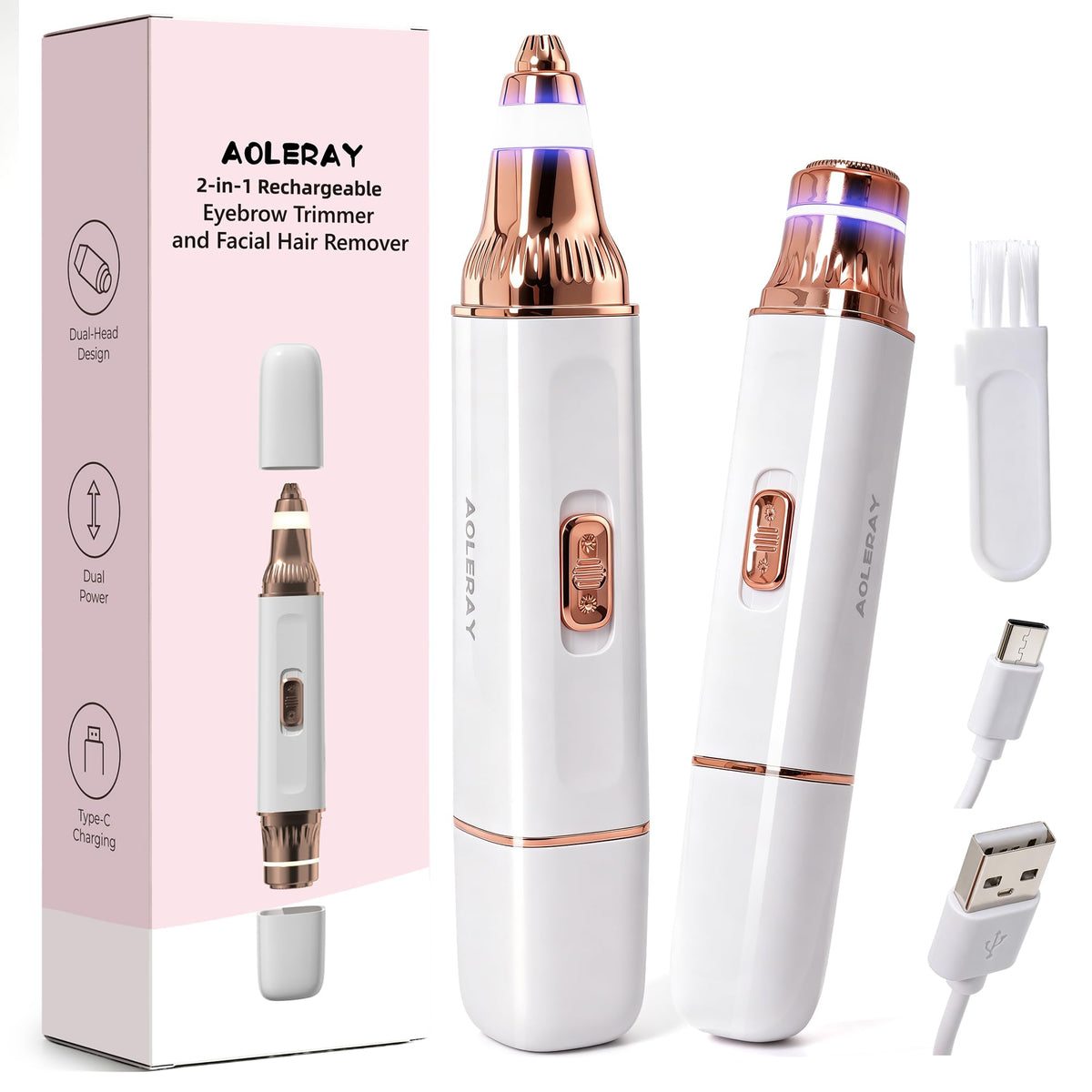 2-in-1 Eyebrow Trimmer & Facial Hair Remover A188116