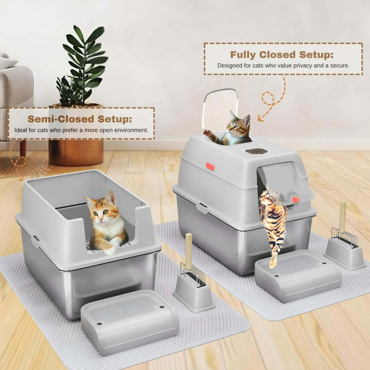 XXL Stainless Steel Sifting Litter Box with Lid U7177