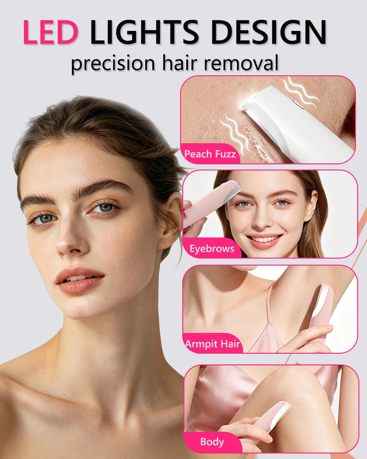 Pink Dermaplane Razor with LED Light and 4 Replacement Blades F74803