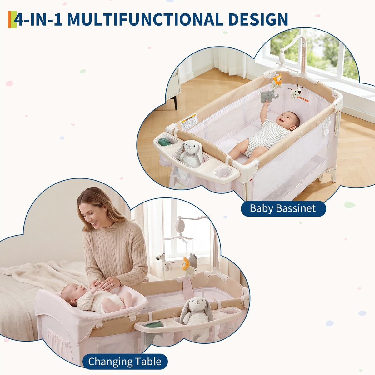 4 in 1 Pack and Play with Bassinet, Changing Table, Playpen and Carry Bag X436