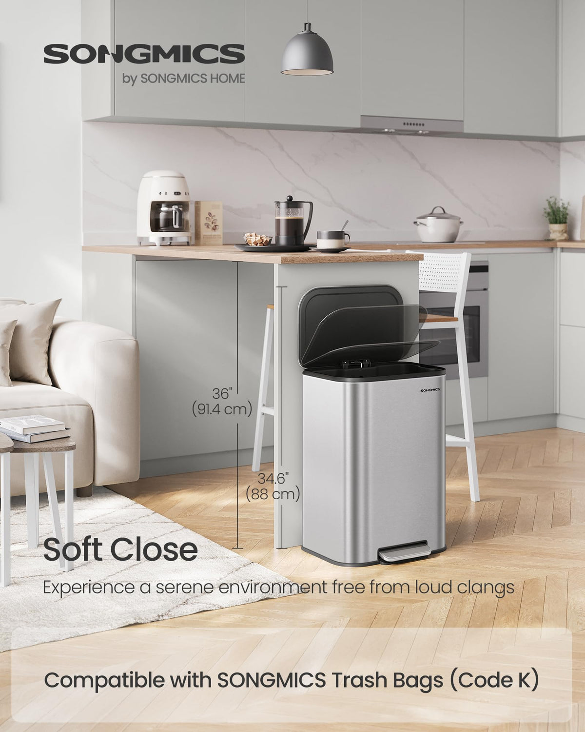 13 Gallon Stainless Steel Soft Close Trash Can L619