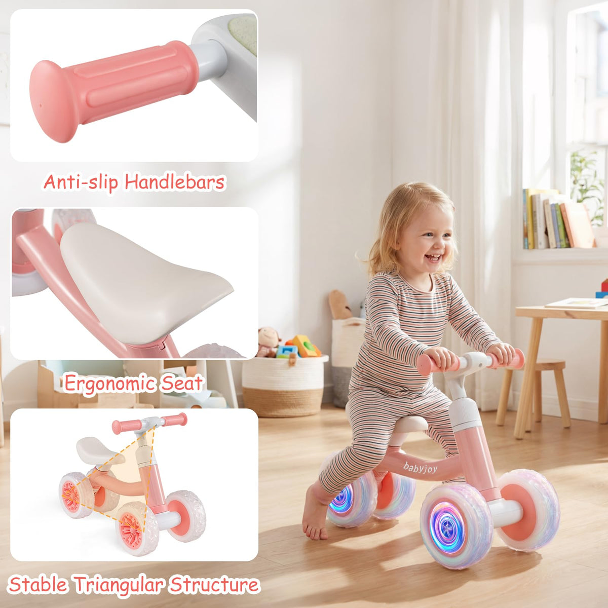 4 Wheels Toddler Balance Bike with Adjustable Handlebar & Seat L4676