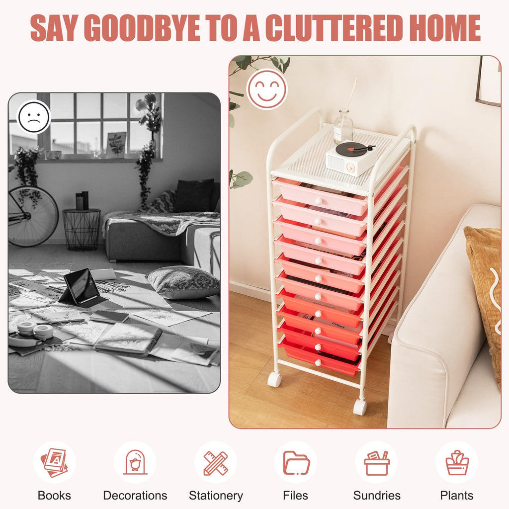 10 Drawer Rolling Storage Cart C2537