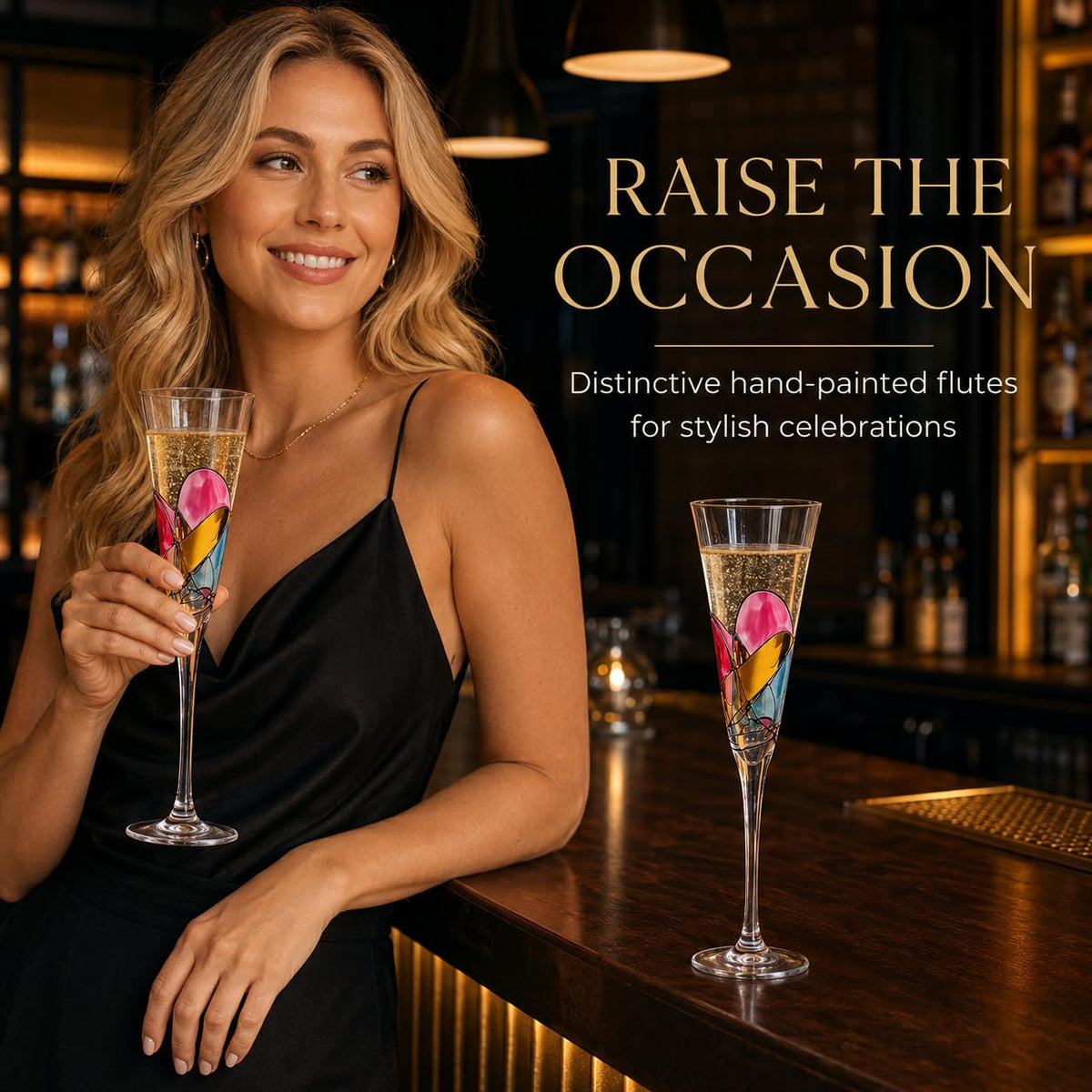 Hand Painted Martini Champagne Cocktail Glasses 2 Set G93287