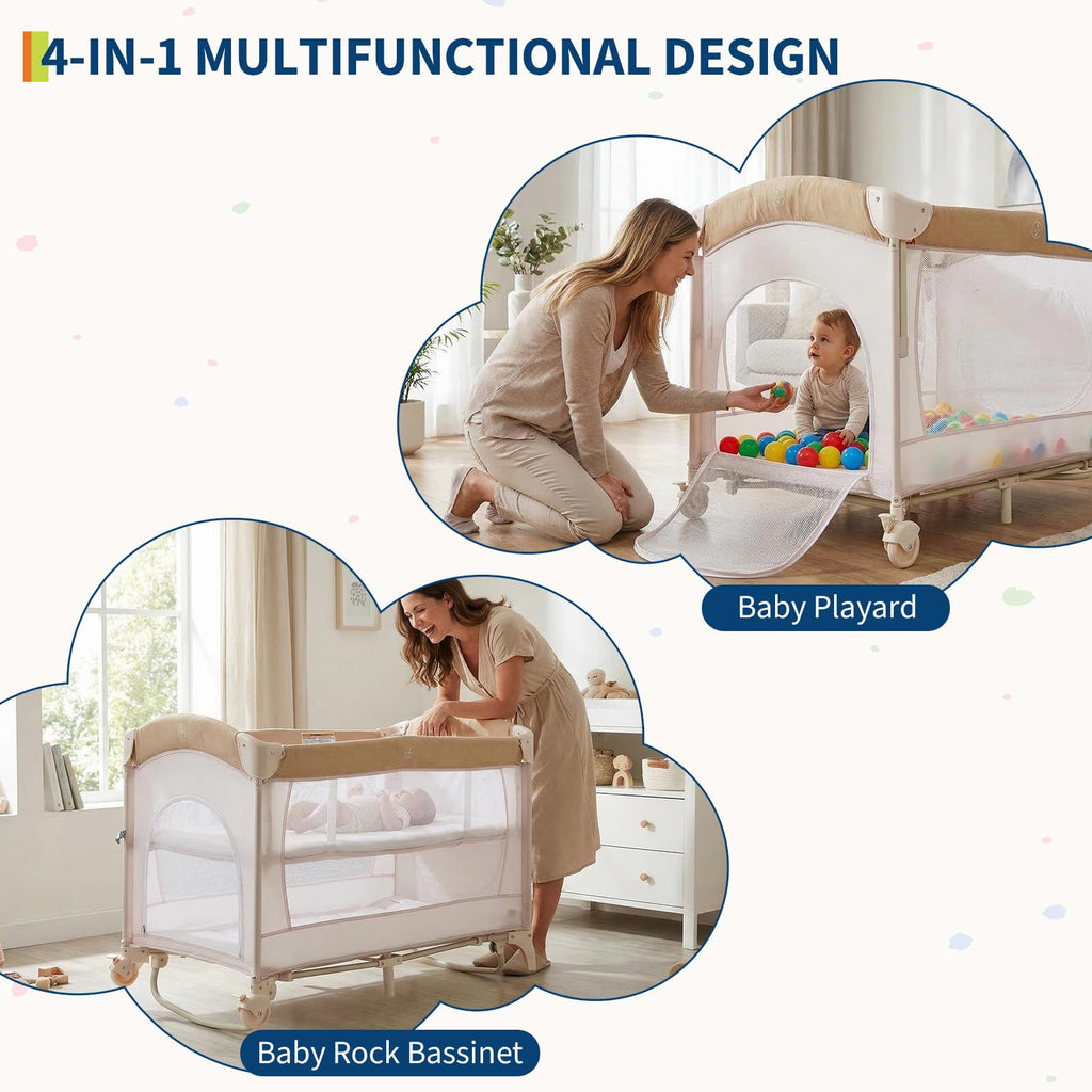 4 in 1 Pack and Play with Bassinet, Changing Table, Playpen and Carry Bag X436