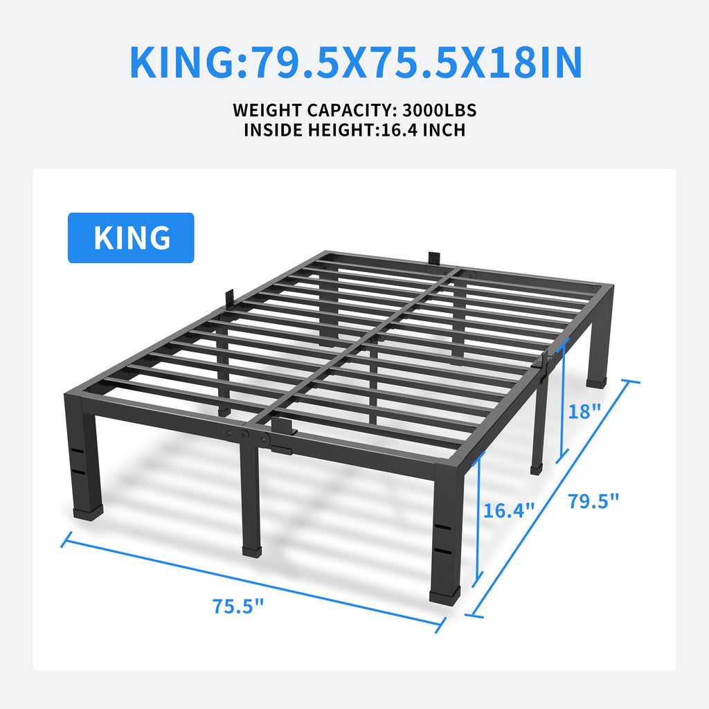 18 Inch King Size Black Metal Bed Frame M4155