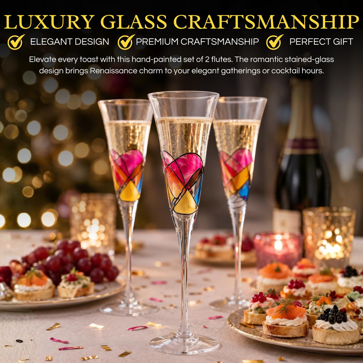 Hand Painted Martini Champagne Cocktail Glasses 2 Set G93287