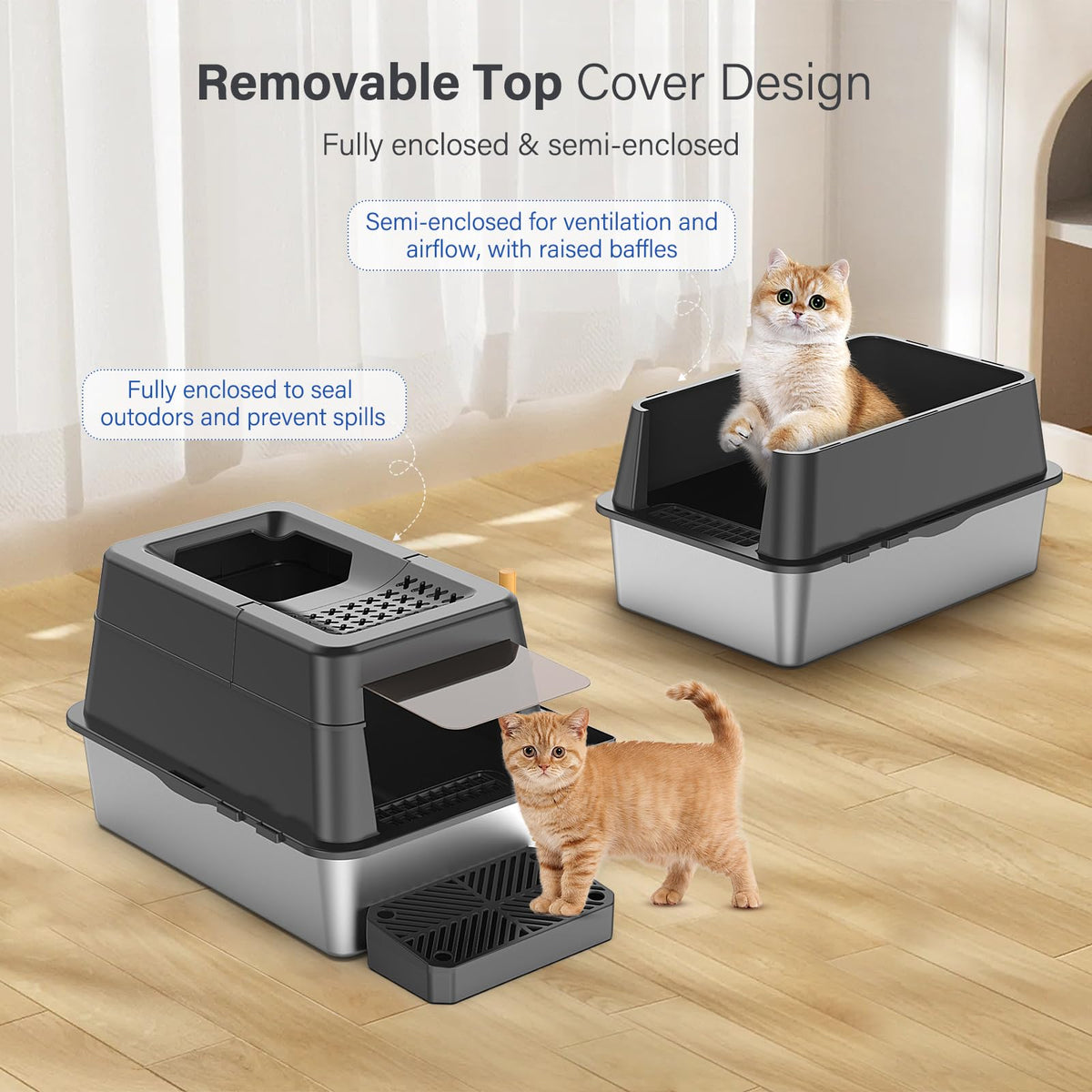XL Stainless Steel Enclosed Cat Litter Box H151081