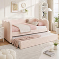 Pink Twin Size Linen Upholstered Daybed with Trundle S562717
