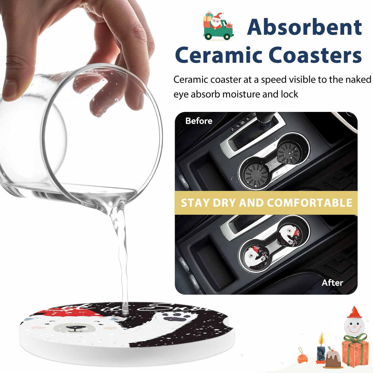 Absorbent Ceramic Stone Car Coasters Set of 2 Q151