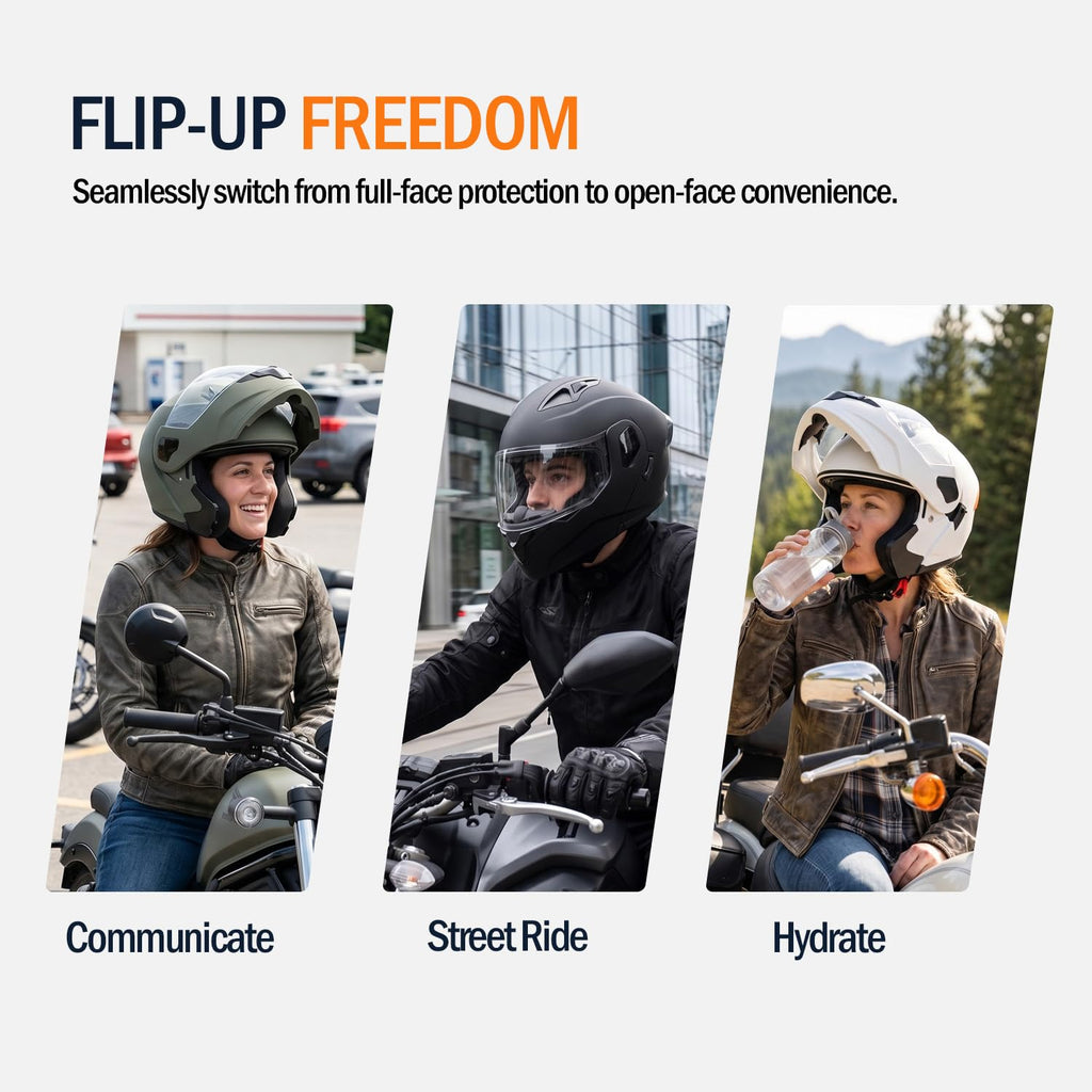 Full Face Flip Up Matte Black Motorcycle Helmet U556853