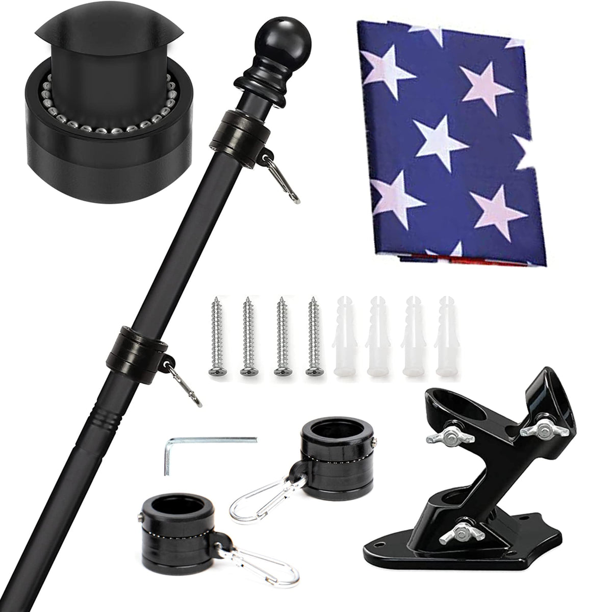 5FT Tangle Free Spinning Metal Flag Pole Kit with 3x5 Flag J7309