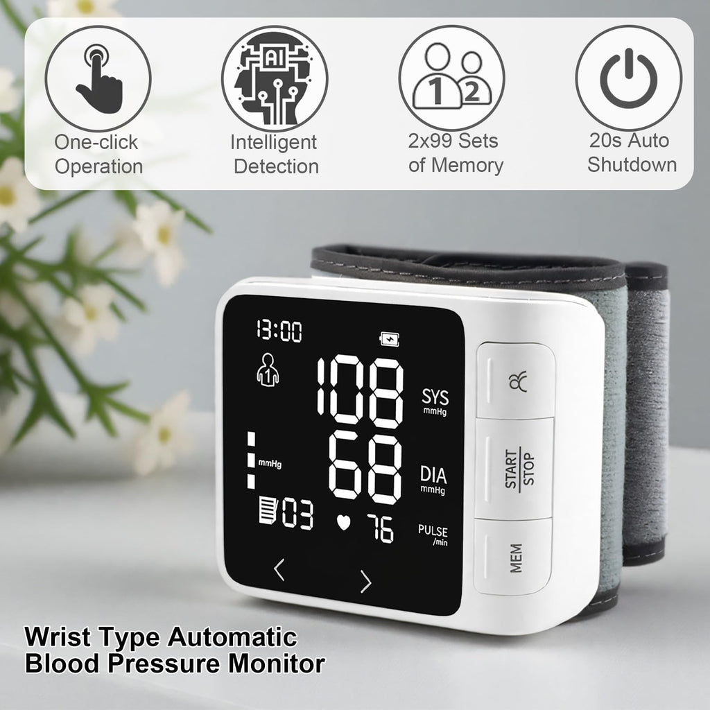 Wrist Blood Pressure Monitor with 2 Users Memory LCD Display R909