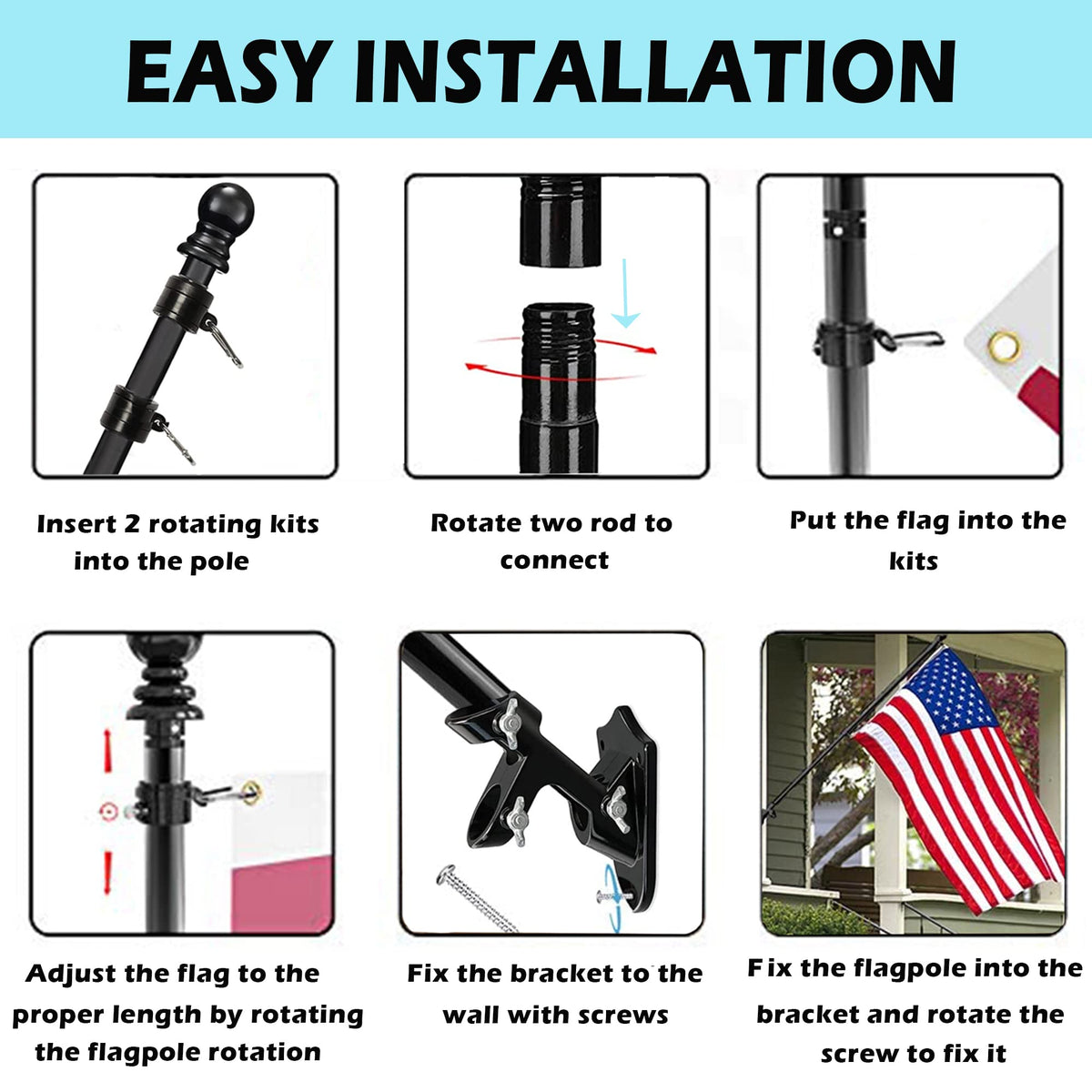 5FT Tangle Free Spinning Metal Flag Pole Kit with 3x5 Flag J7309