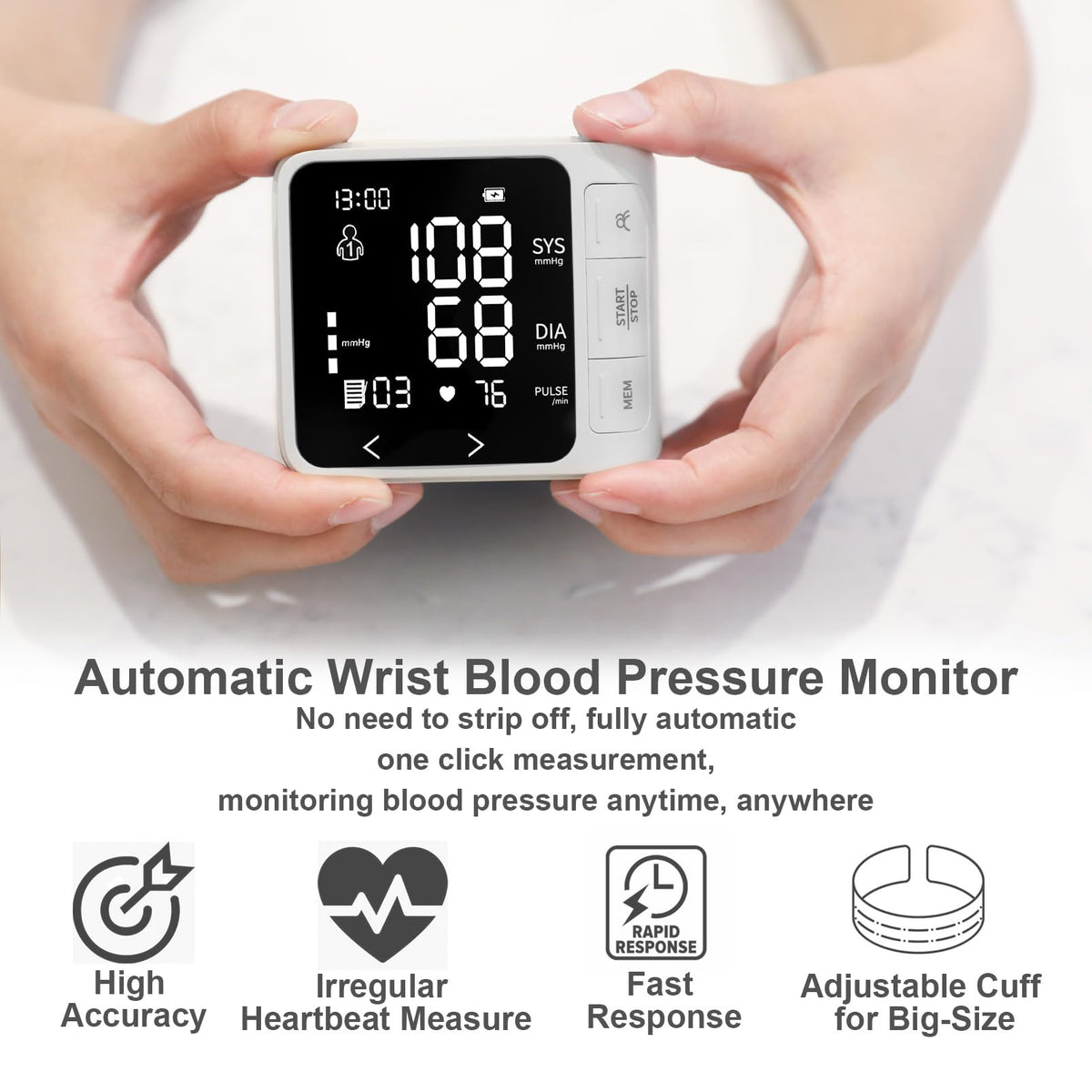 Wrist Blood Pressure Monitor with 2 Users Memory LCD Display R909