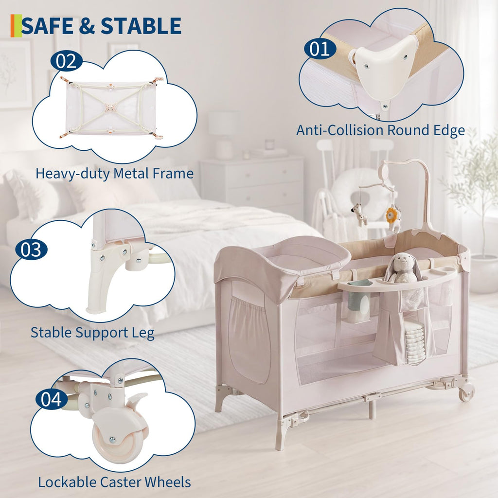 4 in 1 Pack and Play with Bassinet, Changing Table, Playpen and Carry Bag X436