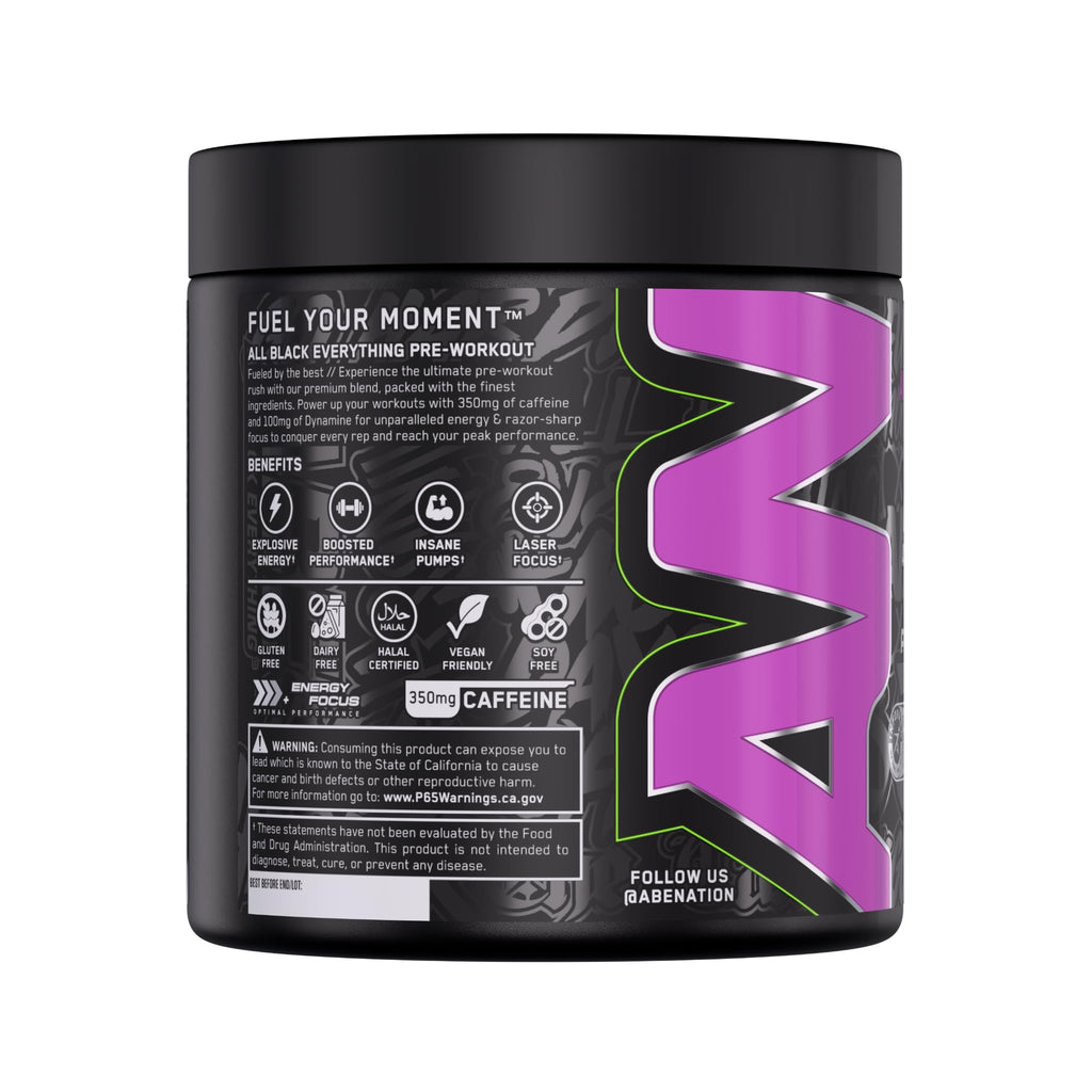 Black Pre-Workout Powder 350mg Caffeine 30 Servings T530