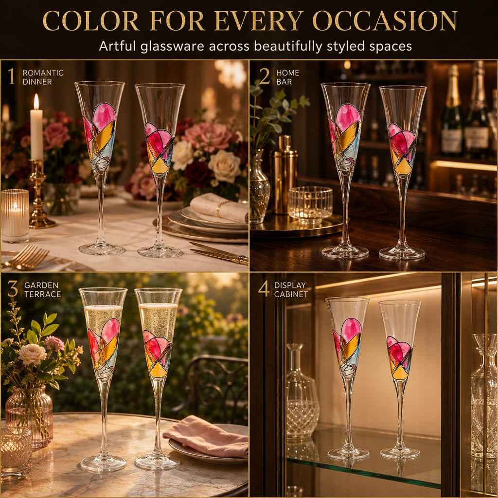 Hand Painted Martini Champagne Cocktail Glasses 2 Set G93287