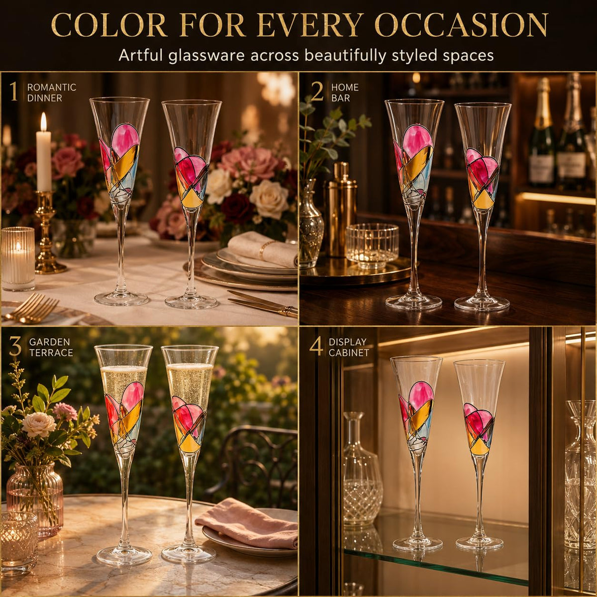 Hand Painted Martini Champagne Cocktail Glasses 2 Set G93287
