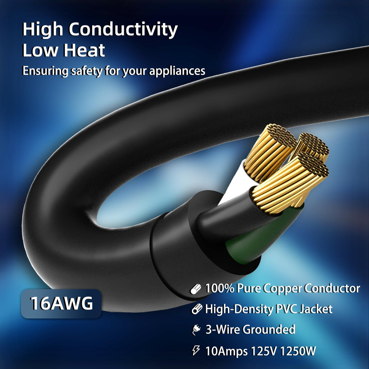 100 FT Waterproof Black 16 AWG Extension Cord Y88151