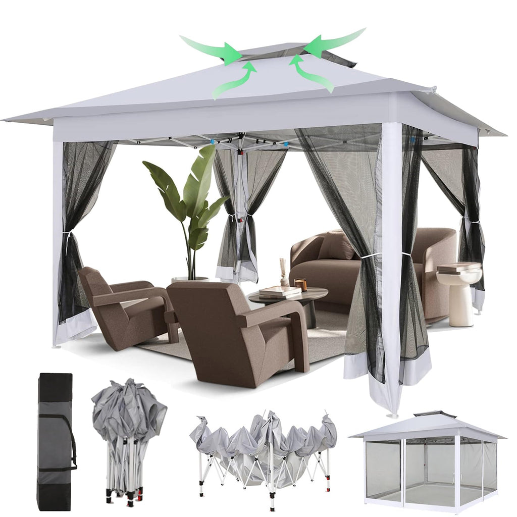 12x12 Pop Up Waterproof Outdoor Canopy with Mosquito Nettings and Carry Bag G162071