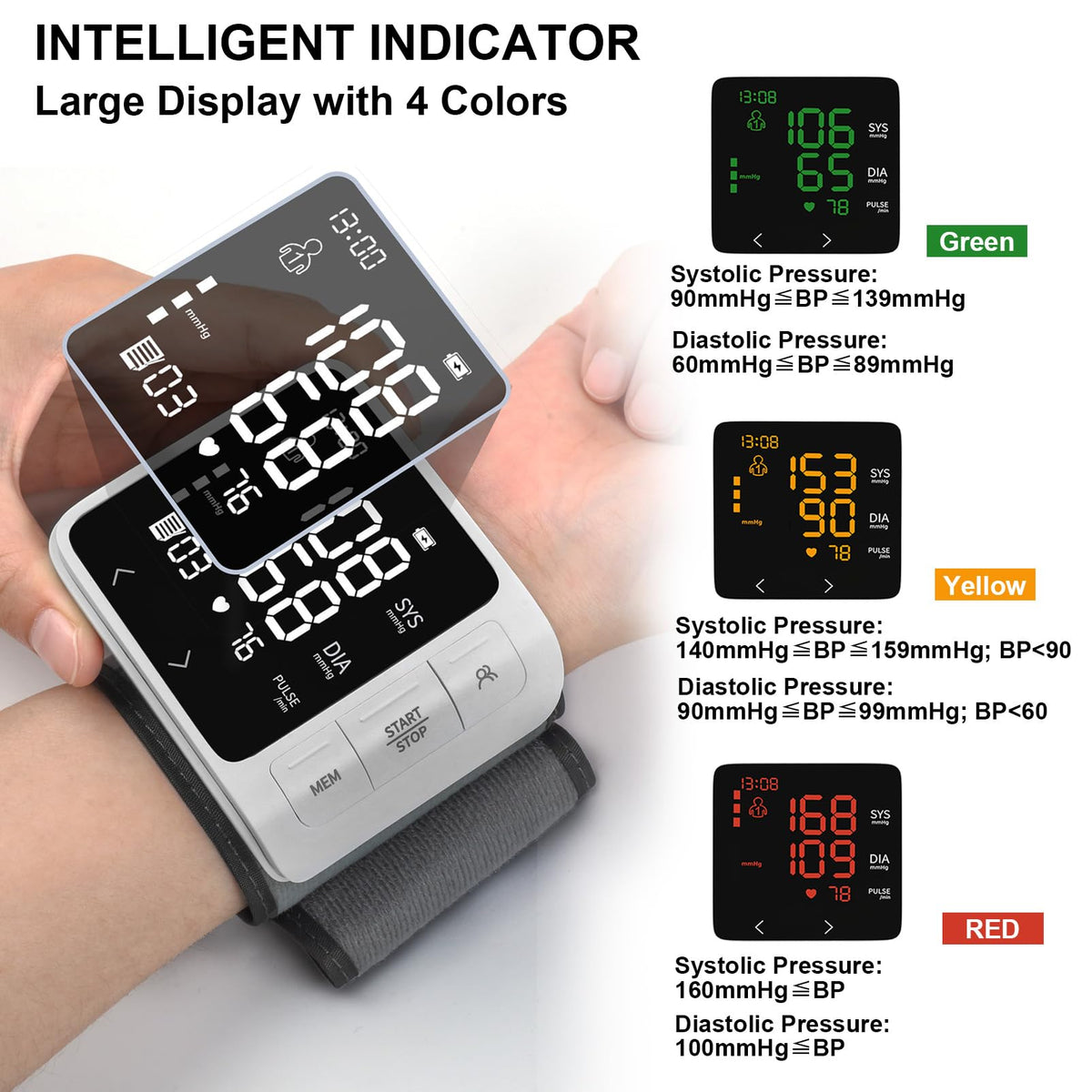 Wrist Blood Pressure Monitor with 2 Users Memory LCD Display R909