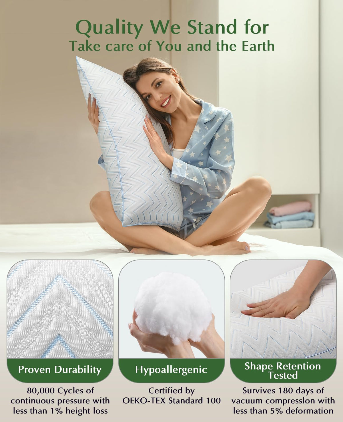 King Size Set of 2 Medium Firm Microfiber Bed Pillows O2351