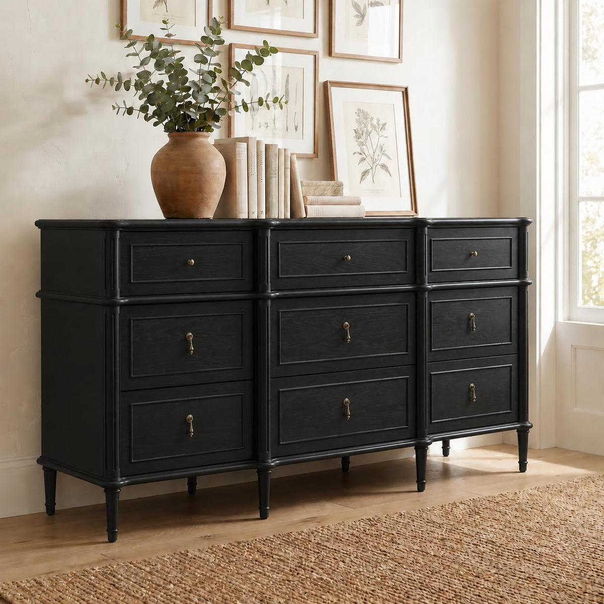 Black 9 Drawer Wood Dresser S758261