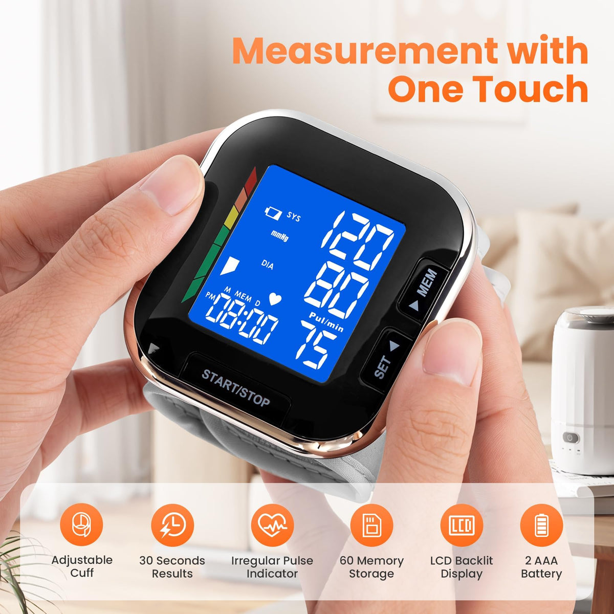 Wrist Blood Pressure Monitor with Backlit LCD B4407