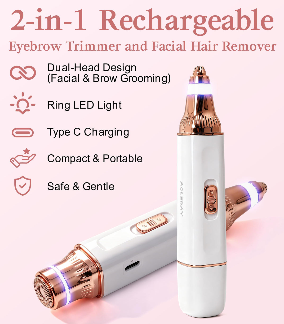 2-in-1 Eyebrow Trimmer & Facial Hair Remover A188116