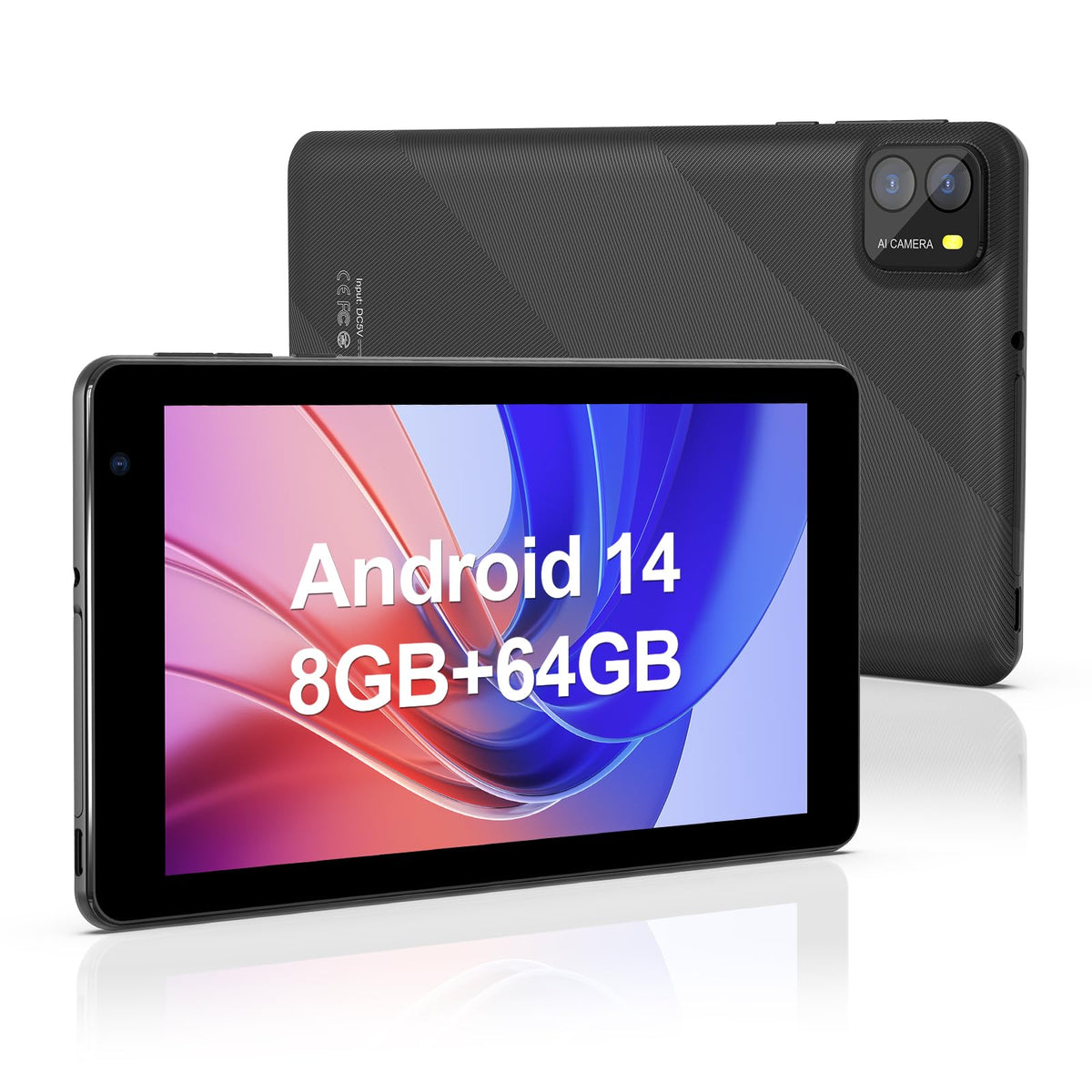 7 Inch Android 14 Tablet 8GB RAM 64GB ROM Black Z24236
