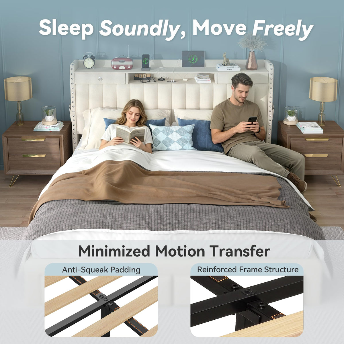 Queen Bed Frame with Storage Headboard & 4 Drawers Z5323