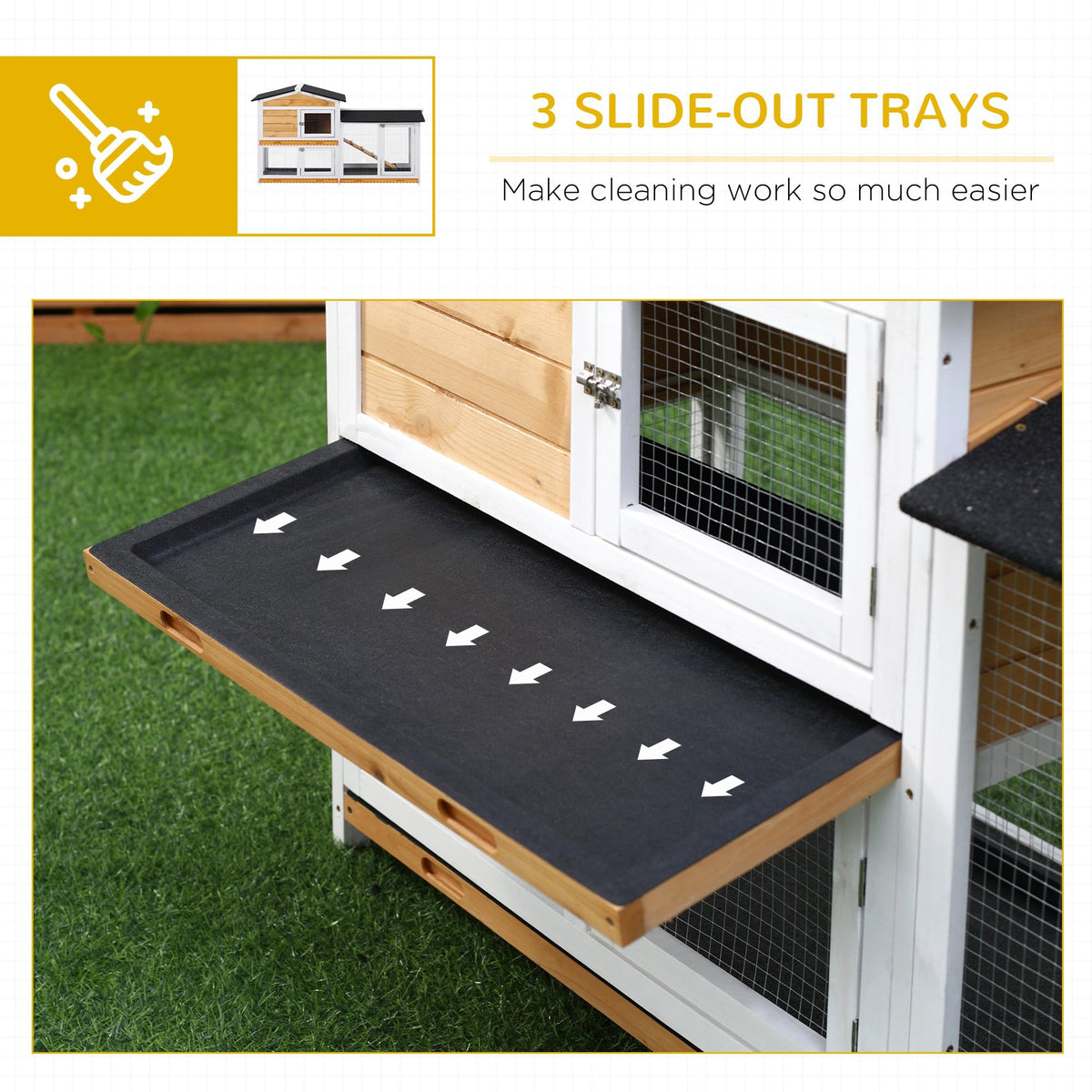 62" Wooden Small Animal Hutch with Run Area L612