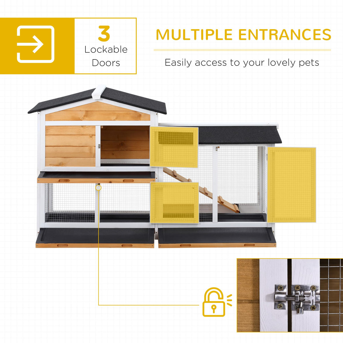 62" Wooden Small Animal Hutch with Run Area L612
