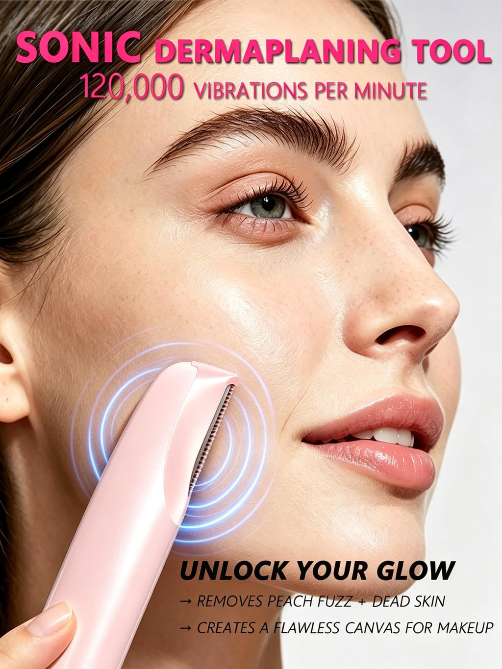Pink Dermaplane Razor with LED Light and 4 Replacement Blades F74803