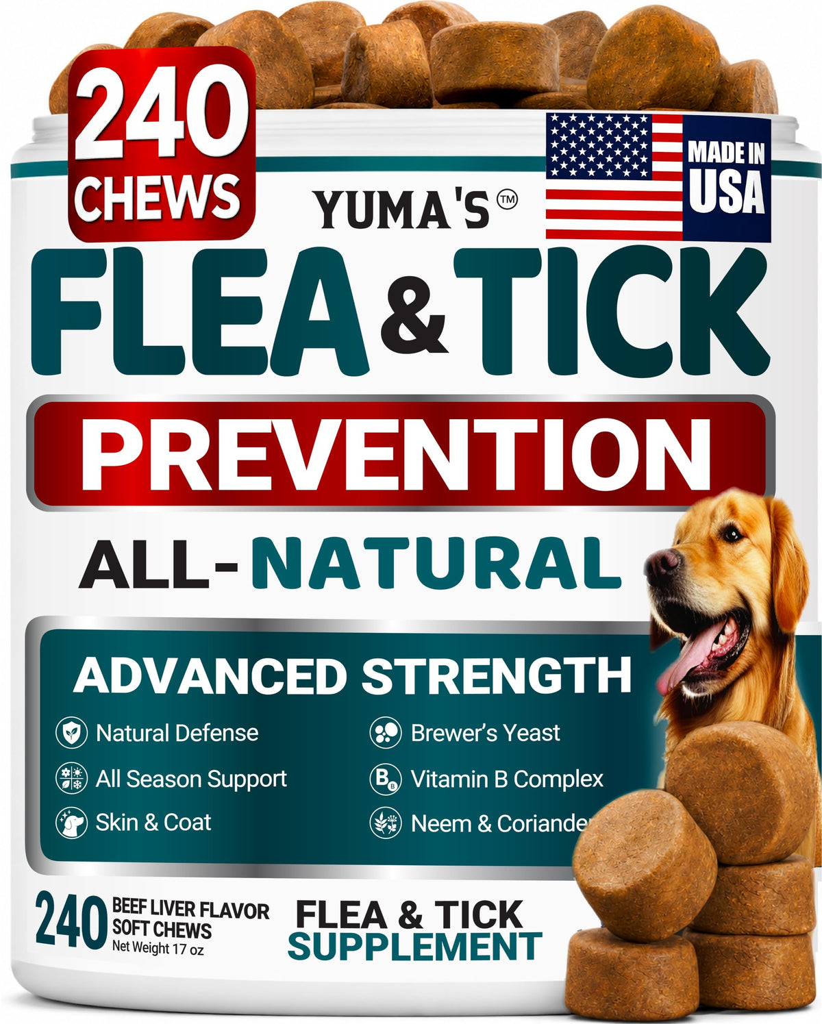 Chewable Flea and Tick Prevention for Dogs 240 Chews L2227