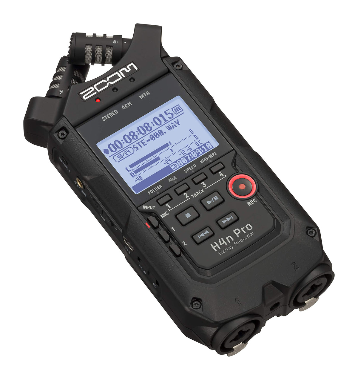 4-Track Portable Recorder, All Black, Stereo Microphones, 2 XLR/ ¼“ Combo Inputs, Battery Powered S835