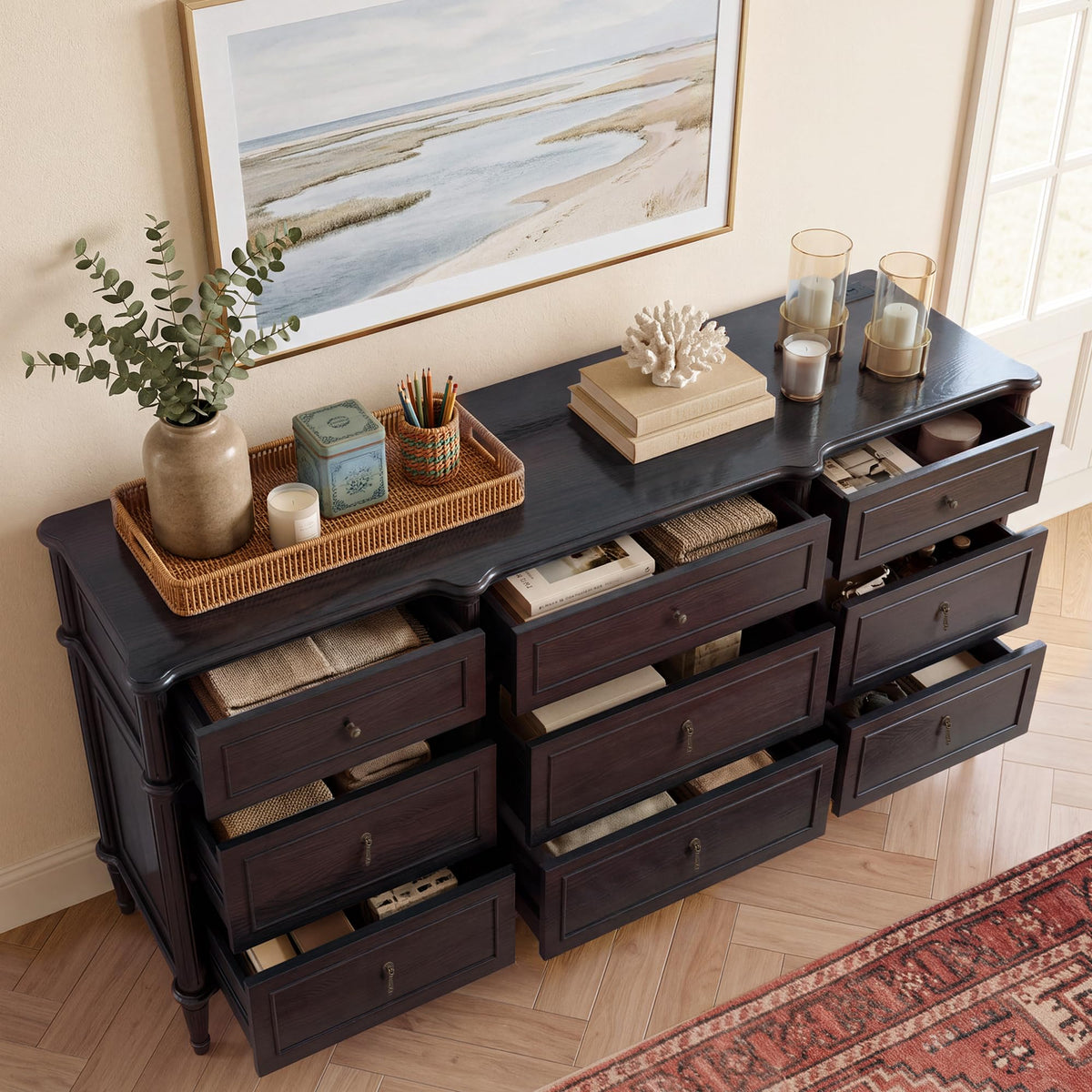 Black 9 Drawer Wood Dresser S758261